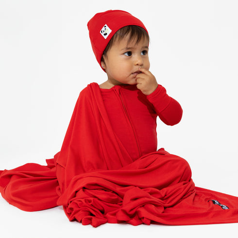 winterberry-red-bamboo-swaddle-beanie-set-bellabu-bear - Sophia's Style -1